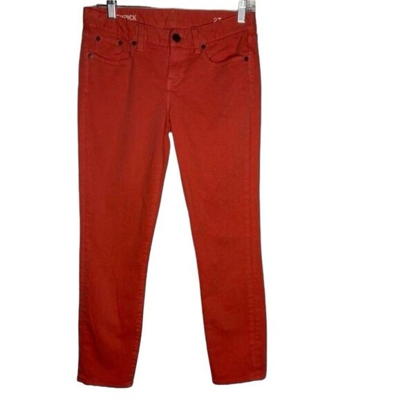 J Crew Pink Orange Denim Toothpick Ankle Skinny Jeans 27 - Picture 1 of 11